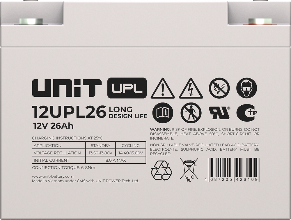 Аккумулятор UNIT 12UPL26 ( 26Ач / 12В ) AGM