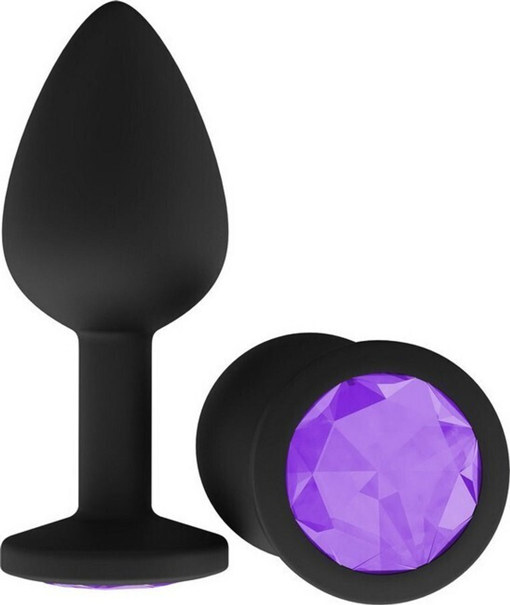 Средняя черная пробка с фиолетовым кристаллом ONJOY Silicone Collection (Цвет: черный с фиолетовым)