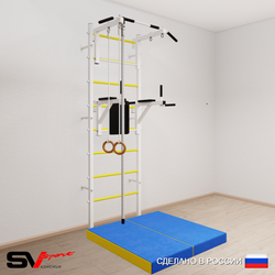 Шведская стенка Sv Sport усиленная 6744 (Турник стандарт/Брусья/Канат/Кольца/Мат 1м)