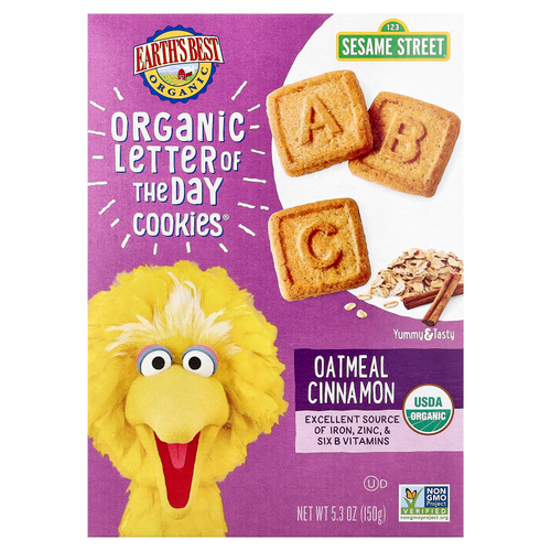 Earth's Best, Organic Letter of The Day Cookies®, органическое печенье для детей от 2 лет, овсянка с корицей, 150 г (5,3 унции)