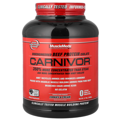 MuscleMeds, Carnivor, биоинженерный изолят говяжьего протеина, печенье и сливки, 1680 г (3,7 фунта)
