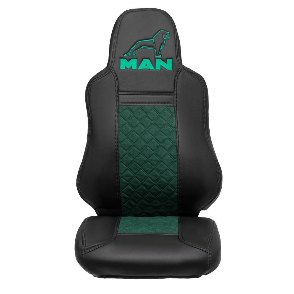 Чехлы MAN TGX, TGS с 2021 года c регулировкой ремня безопасности водителя по высоте (экокожа, зеленый)