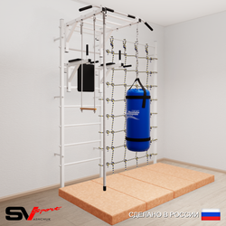 Шведская стенка Sv Sport усиленная 64650 (Турник рукоход/Брусья/Канат/Трапеция/Цепь/Мешок 15кг/Мат 2м/Канатный лаз)