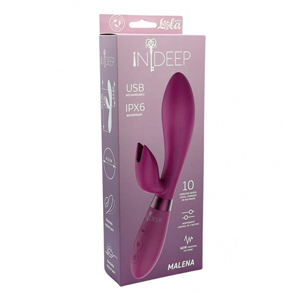Малиновый вибратор-кролик 21,5см Indeep PRO Malena Magenta