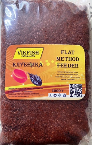 Прикормка VIKFISH  FLAT METHOD FEEDER           Клубника 1000г