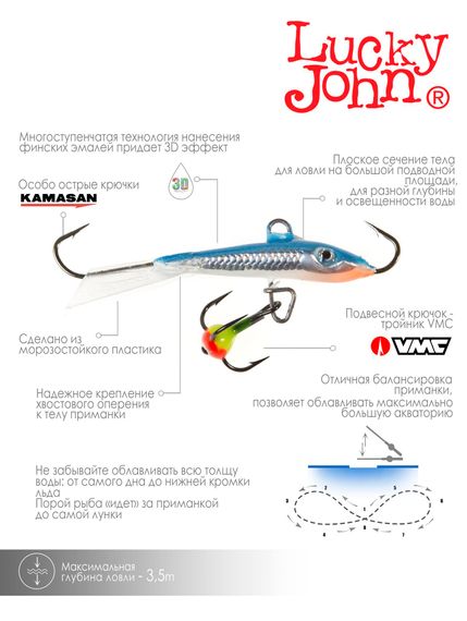 Балансир Lucky John FIN 3 с тр. 40мм/15H блистер
