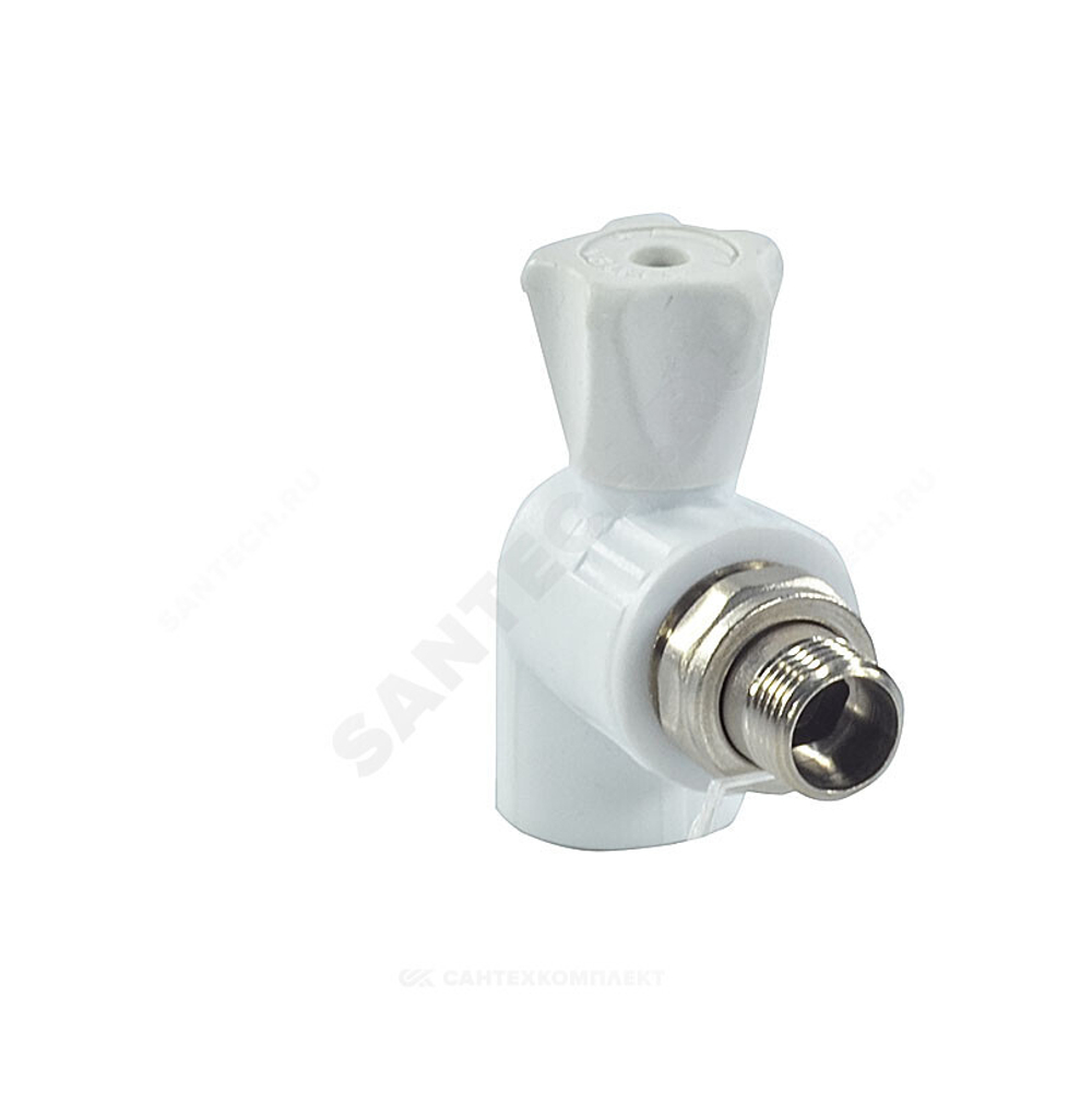 Кран шаровой PP-R белый Дн 25х3/4" НР угловой для радиатора VALFEX 10148025