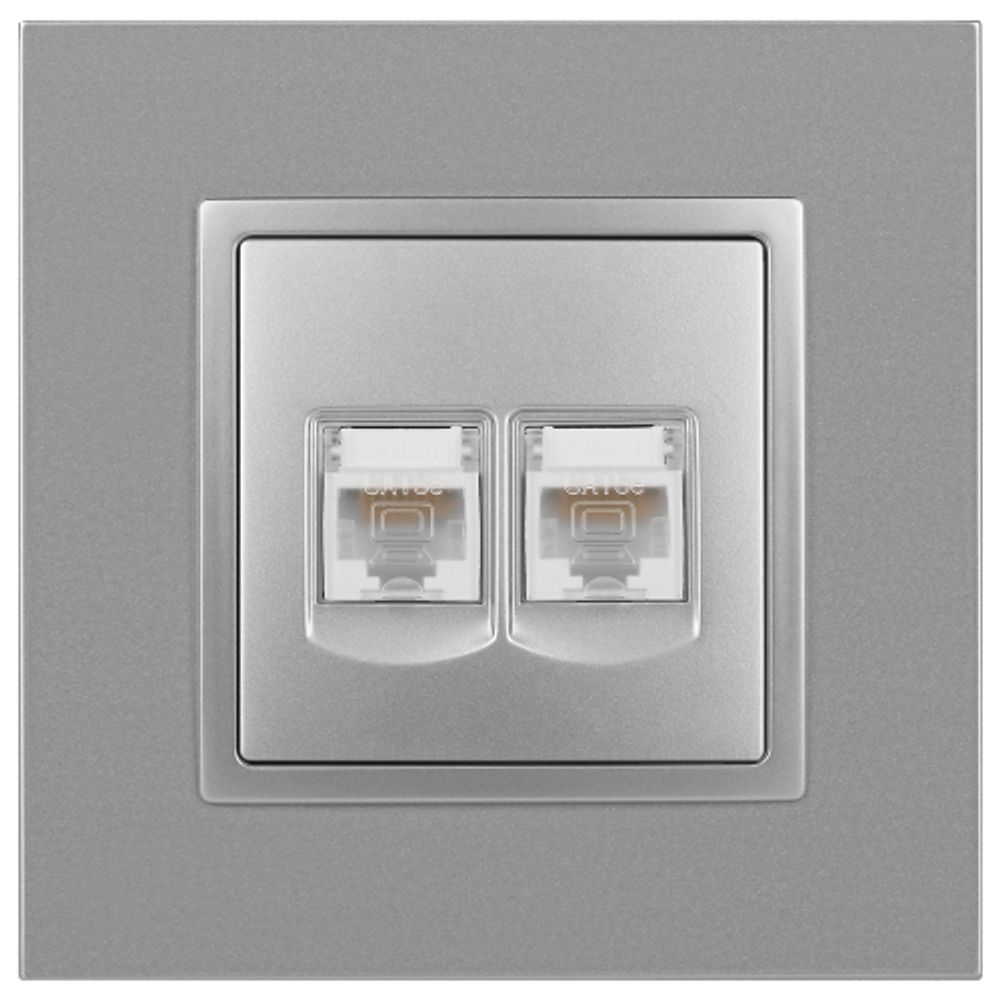 Розетка ЭРА Elegance 14-3108-03 информационная двойная 2хRJ45 IP20 алюминий | Эра Elegance