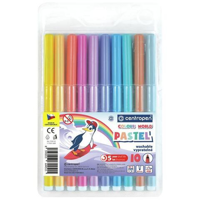 Фломастеры 10цв., 2мм, смываемые "Colour World. Pastel" (Centropen)