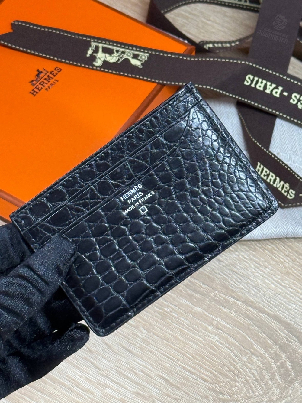 Картхолдер Hermes из кожи крокодила
