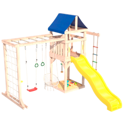 Детская площадка неокрашенная Fun Land с модулем сетка-рукоход, подвесным креслом и качелями