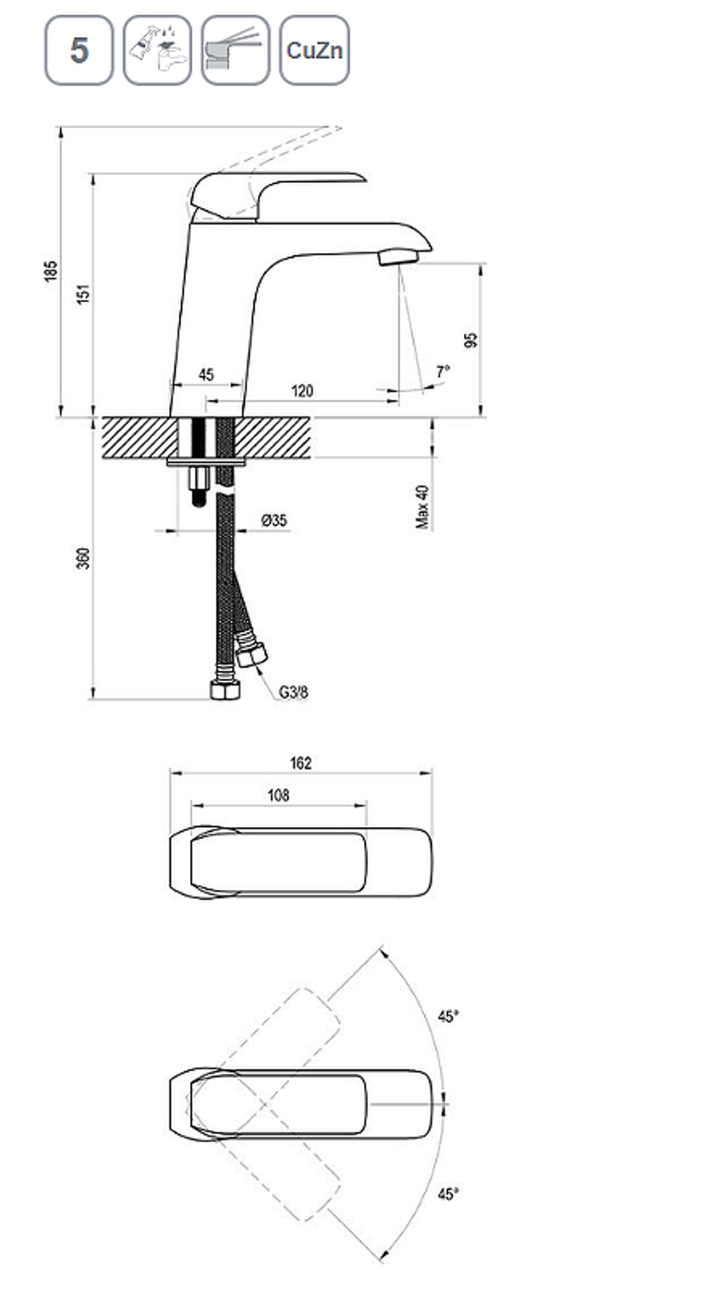 Смеситель для раковины Ravak Flat FL 014.20 X070173 Черный матовый