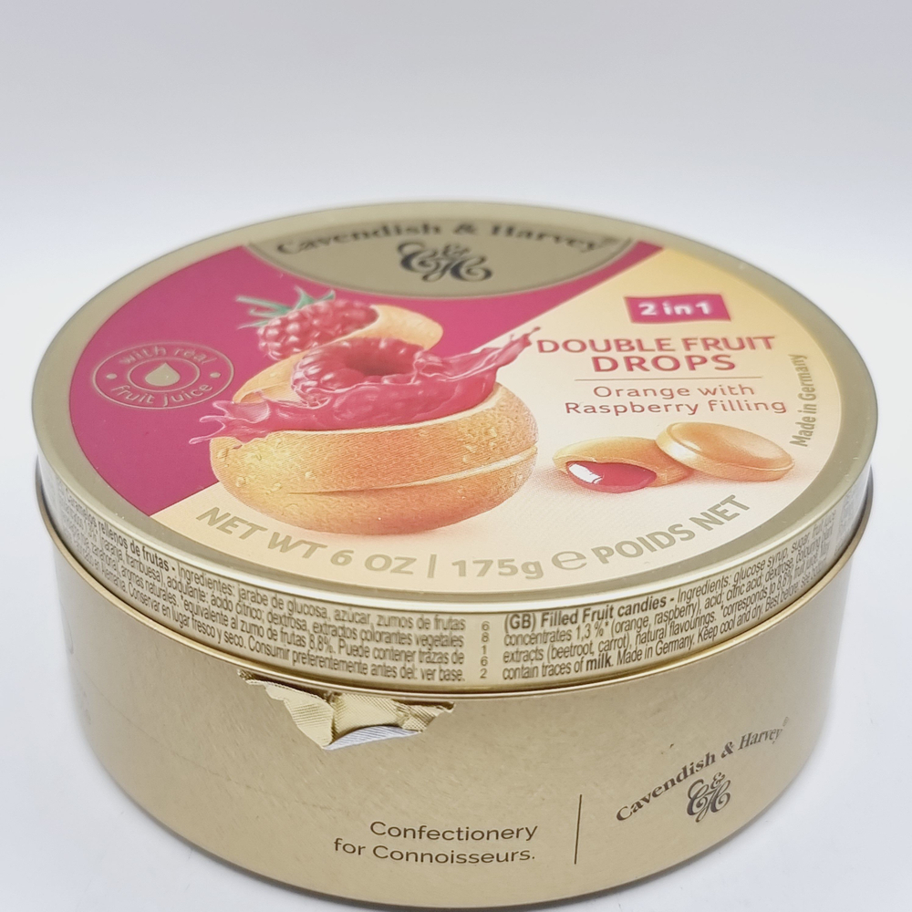 Конфеты леденцы Cavendish & Harvey Double Fruit Drops Orange with Raspberry Апельсин с малиновой начинкой 175 г (из Финляндии)