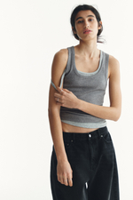 Облегающая хлопковая майка в рубчик - H&M