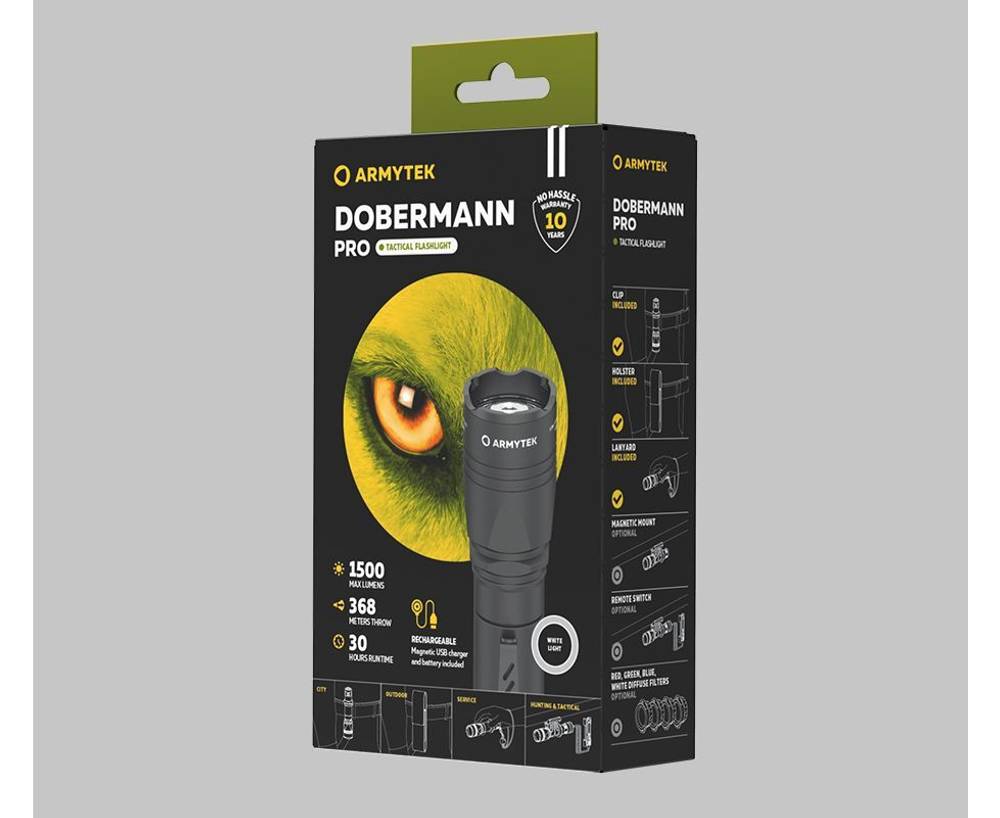 Фонарь подствольный Armytek Dobermann Pro Magnet USB XHP35 HI, 1500 lm, белый, до 368м, 1x18650,IP68