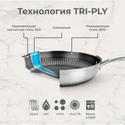 Кастрюля 7 л 28/25,5*19,5 см с крышкой New Kitchen Honeycombs нерж. с антиприг. покр. ИНДУКЦИЯ