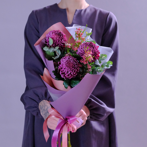 Купить Букет-комплимент премиальных хризантем Bigoudi Purple #993