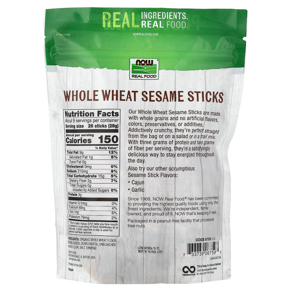 NOW Foods, Real Food, палочки из цельной пшеницы и кунжута, 9 унций (255 г)