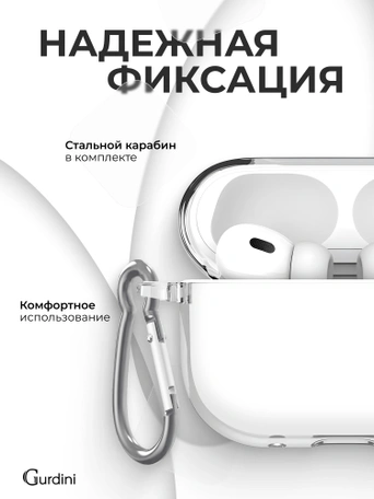 Чехол Gurdini силиконовый для наушников Apple Airpods Pro 2 прозрачный