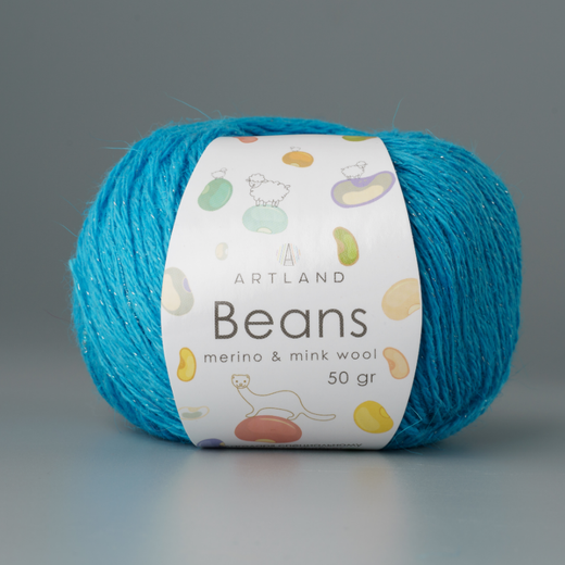 Пряжа "Beans", 5% шёлк, 20% мериносовая шерсть, 30% нейлон, 45% норка, 50гр-240м, (1уп=5шт), т. бирюзовый
