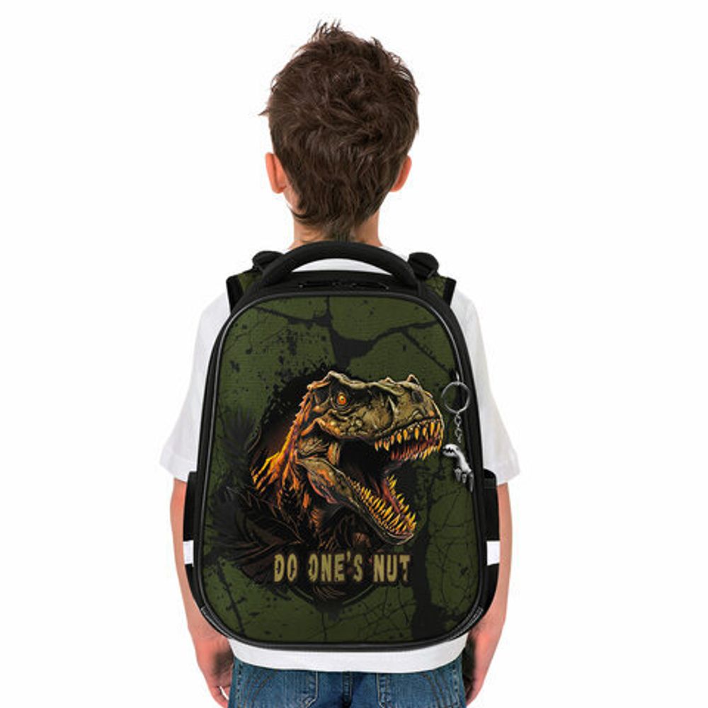 Ранец BRAUBERG PREMIUM, 2 отделения, с брелоком, "Dino attack", 3D-панель, 38х29х16 см, 272016