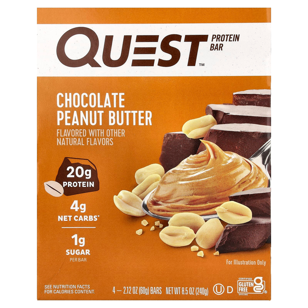 Quest Nutrition, Protein Bar, шоколадно-арахисовая паста, 4 батончика, 60 г (2,12 унции)