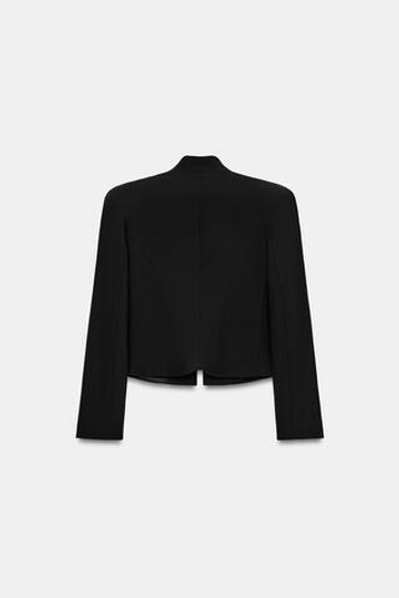 ZARA ПРИТАЛЕННЫЙ БЛЕЙЗЕР С ПОДПЛЕЧНИКАМИ, ЧЕРНЫЙ