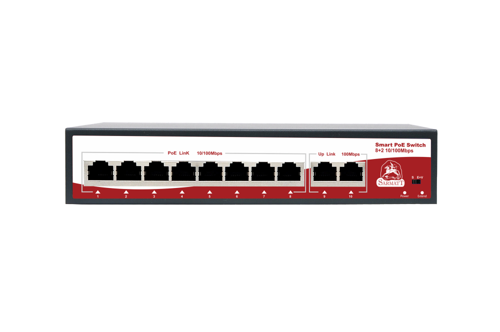 Коммутатор Sarmatt SR-PS0821GBL PoE, 10 LAN-портов, 2 uplink, 8 PoE-портов