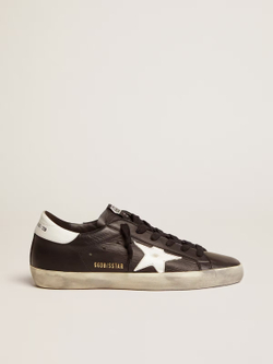 Men's Super Star in black leather with white leather star and heel tab