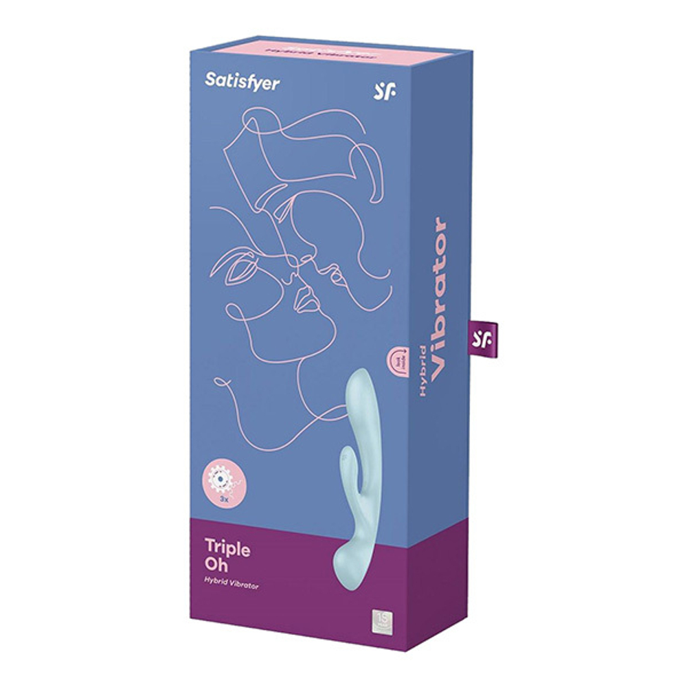 Голубой двусторонний вибратор-кролик 13см Satisfyer Triple Oh