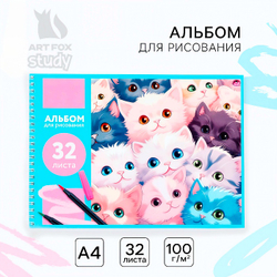 Альбом для рисования Аниме. Котики, А4, на гребне, 32 листов, ArtFoxStudy