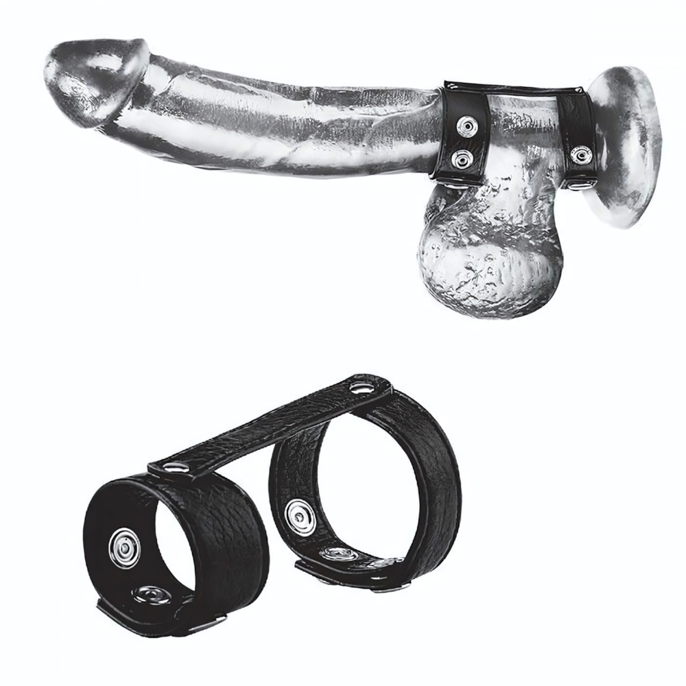 Утяжка на пенис с клёпками Duo Snap Cock And Ball Ring (Цвет: черный)