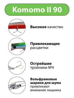 Воблер Komomo II 90 12 г 0-0,2 м