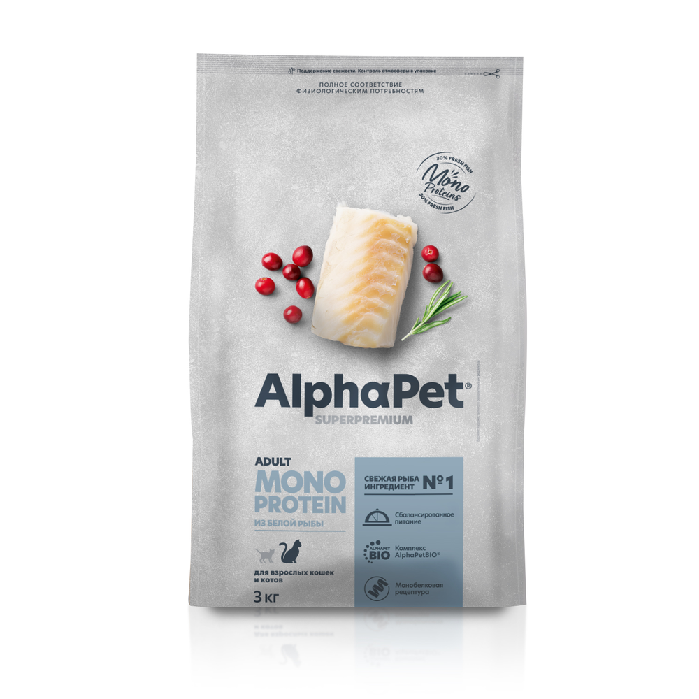Сухой корм ALPHAPET SUPERPREMIUM MONOPROTEIN для взрослых кошек из белой рыбы 3 кг Сухой корм ALPHAPET SUPERPREMIUM MONOPROTEIN для взрослых кошек из белой рыбы 3 кг