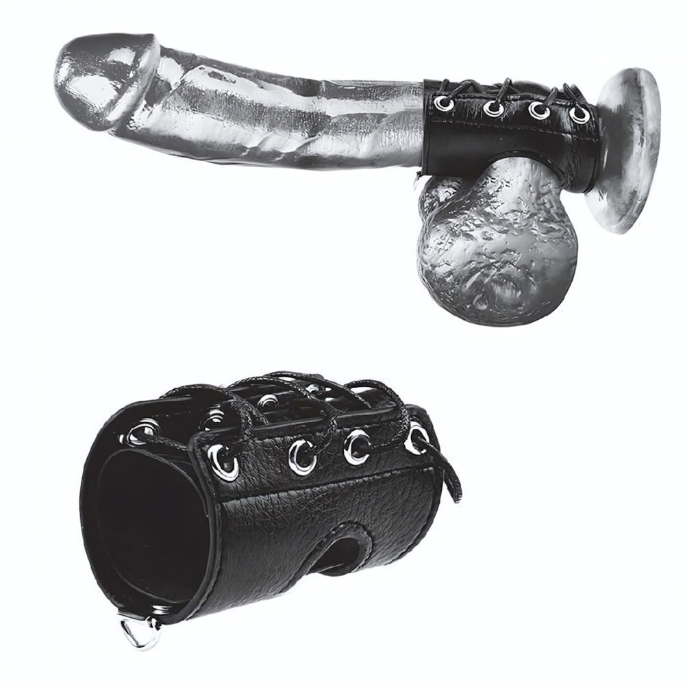 Чёрная утяжка на пенис со шнуровкой 100% PVC STRAP WITH METAL SNAP (Цвет: черный)