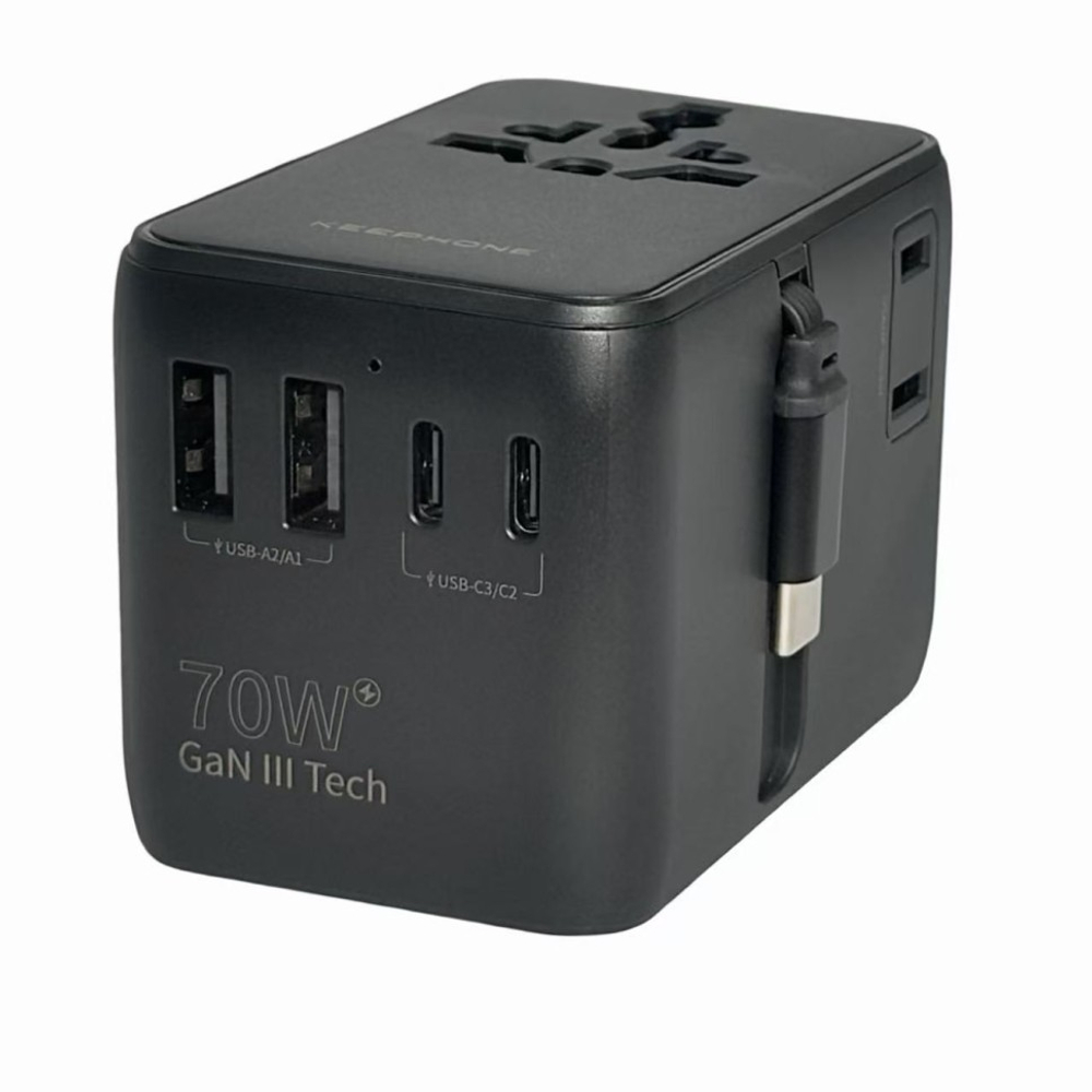 Сетевой универсальный адаптер Keephone Marco 70W 2USB/3C черный