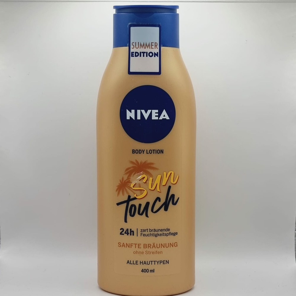 06.2024 срок . NIVEA Sun Touch увлажняющий лосьон для тела с эффектом автозагара, обогащенный экстрактом гинкго и маслом виноградных косточек 400 мл (Из Эстонии)