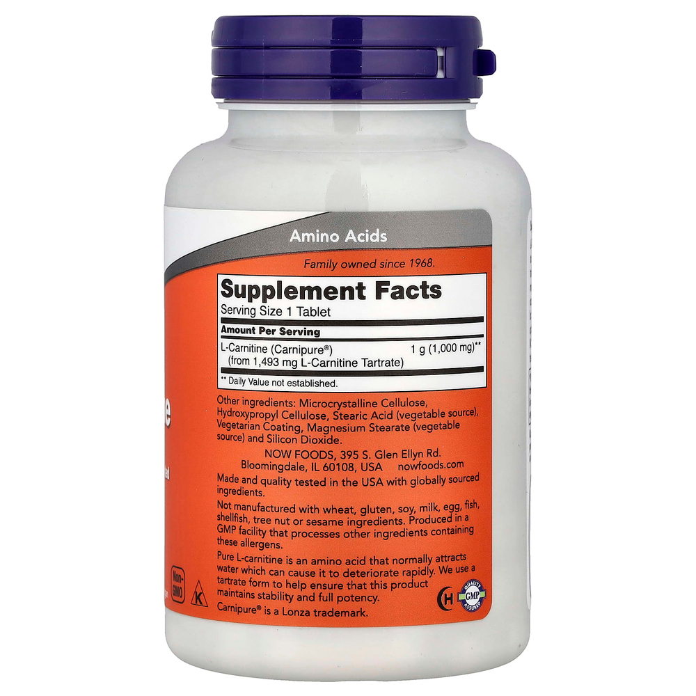 NOW Foods, L-карнитин, 1000 мг, 50 таблеток