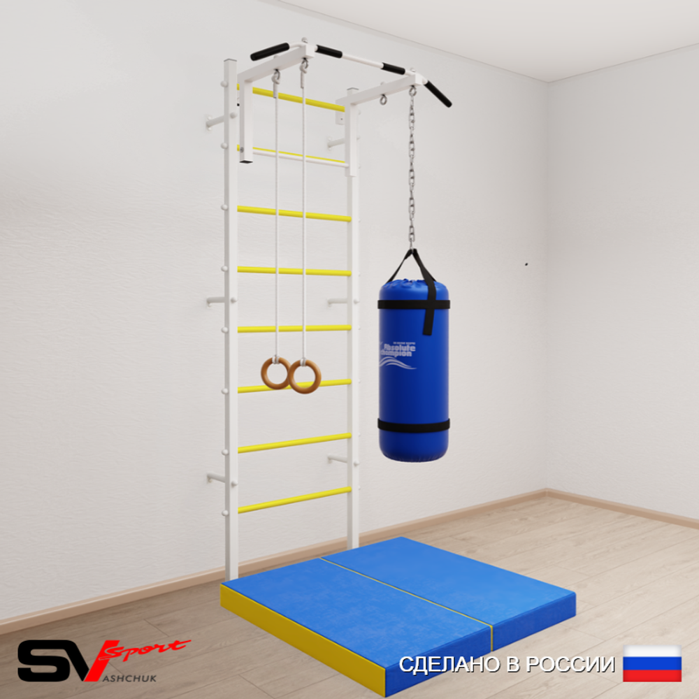 Шведская стенка Sv Sport усиленная 6107 (Турник стандарт/Кольца/Цепь/Мешок 30кг/Мат 1м)