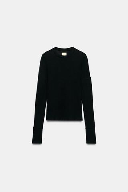 ZARA ФУТБОЛКА ИЗ 100% ХЛОПКА С КАРМАНОМ, ЧЕРНЫЙ