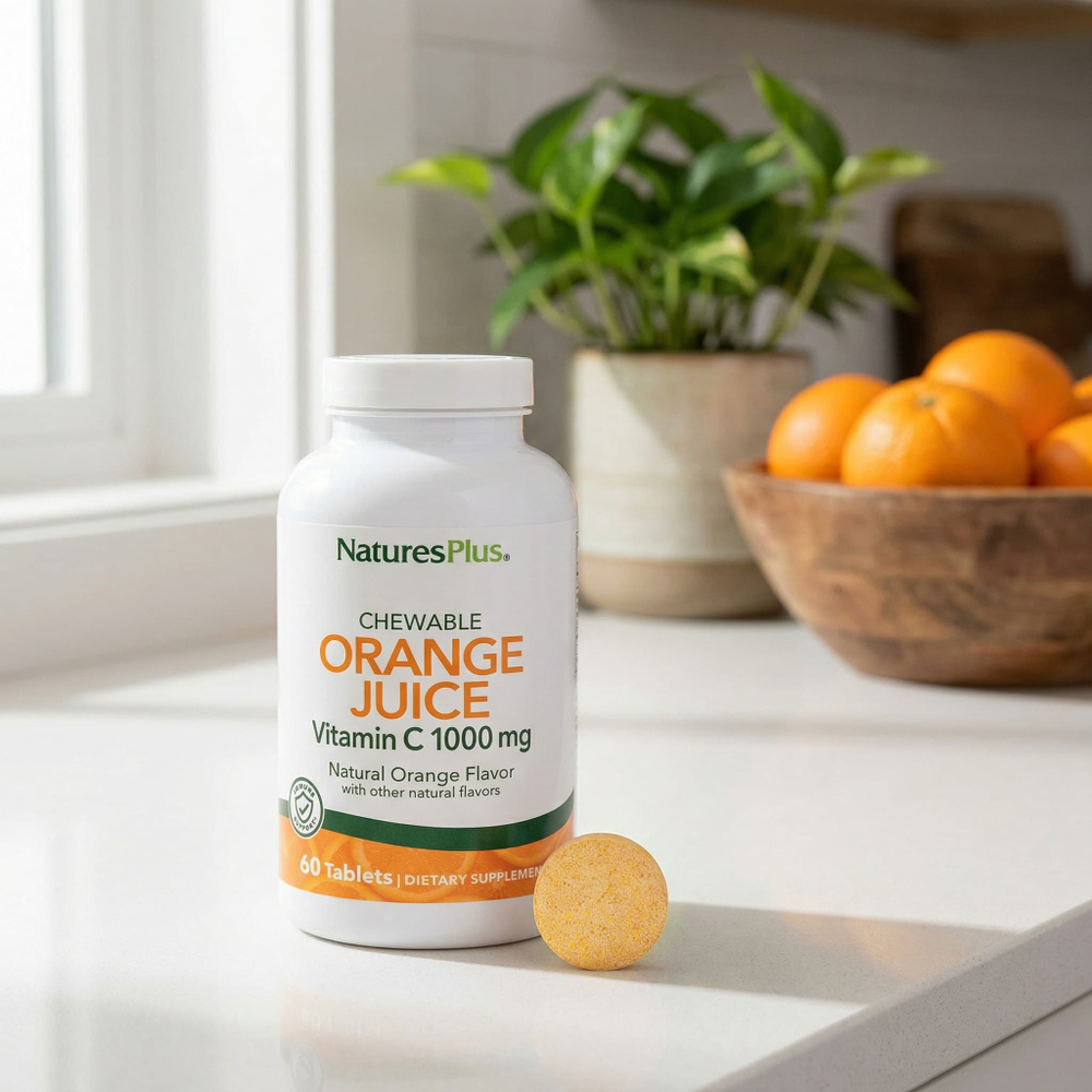 NaturesPlus, жевательный апельсиновый сок, витамин C, натуральный апельсин, 60 таблеток