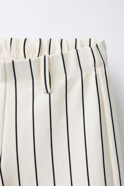 ZARA БРЮКИ WIDE LEG В ПОЛОСКУ ИЗ ТРИКОТАЖА ПУНТО РОМА, ЭКРЮ