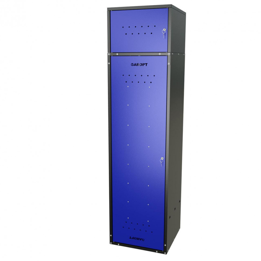 Шкаф для раздевалок GT205SHP.BLUE (500мм х 500мм х 1936мм) СИНИЙ . Секция для обуви, двойная секция для курток с перекладиной под вешалки, верхняя антресоль с отдельным замком для головных уборов и сумок (3)