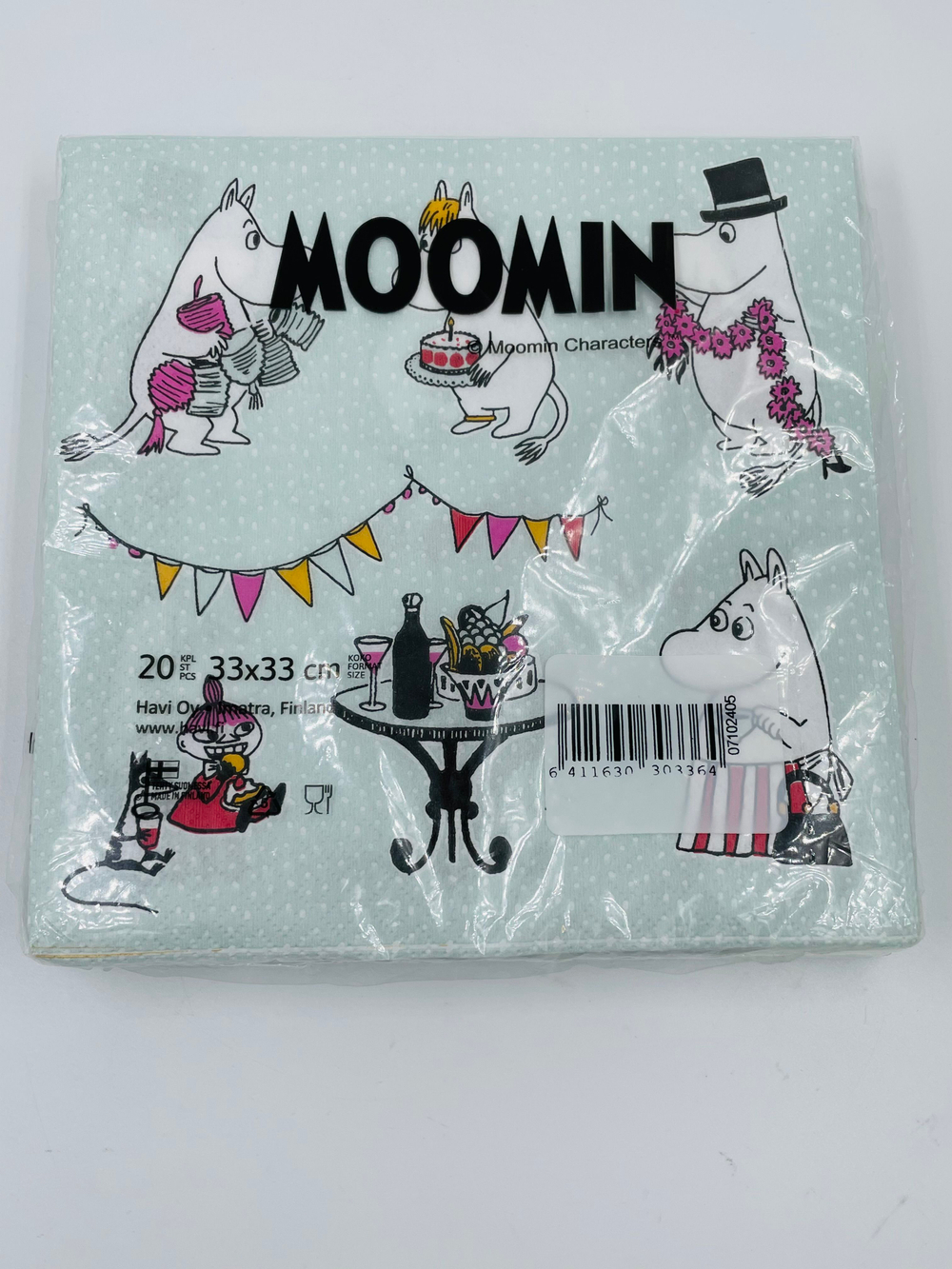 Салфетки бумажные Moomin, Праздник муми-троллей, светло-зеленого цвета 33х33 см, 20 салфеток (из Финляндии)