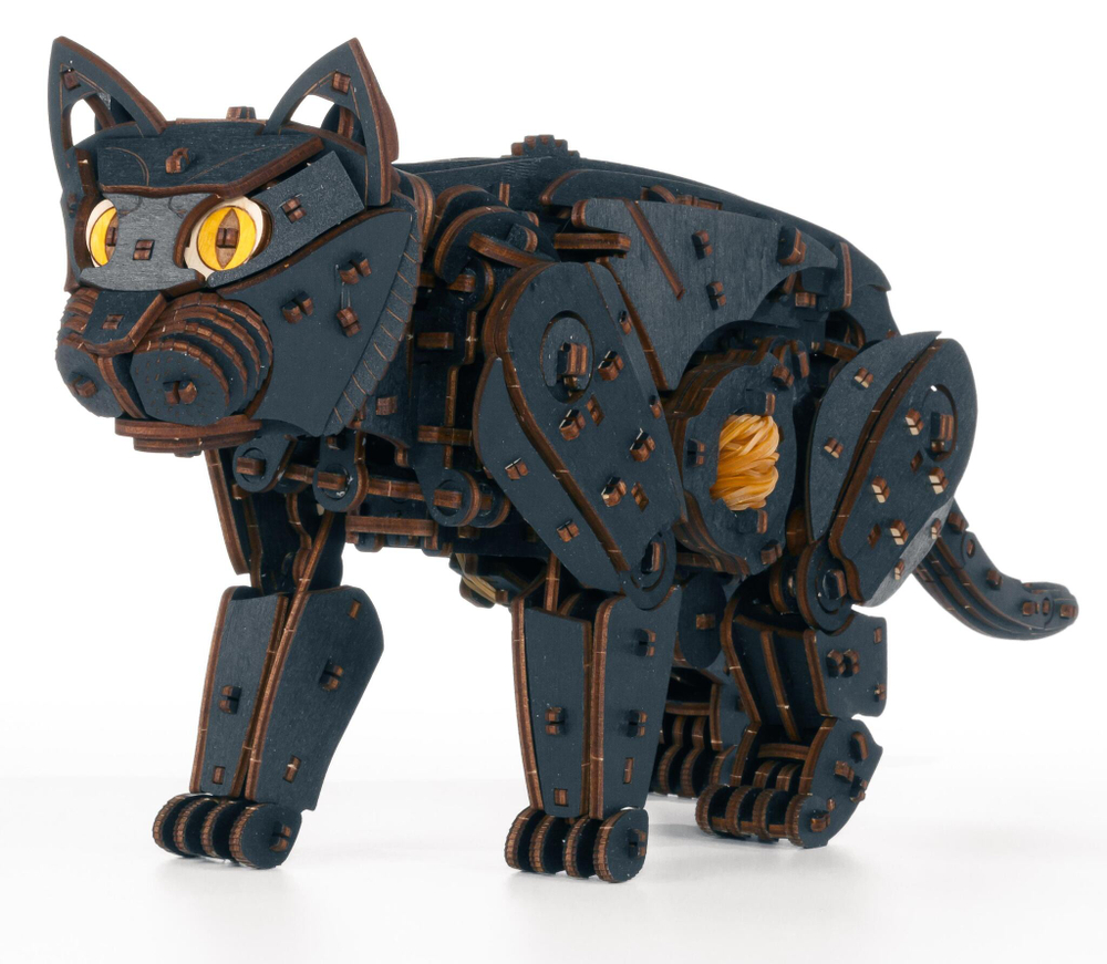 Сборная модель деревянная, конструктор 3D EWA Механический Черный Кот (Кошка)