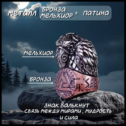 Темлячная бусина "Ворон Одина" биметалл (бронза Валькнут)