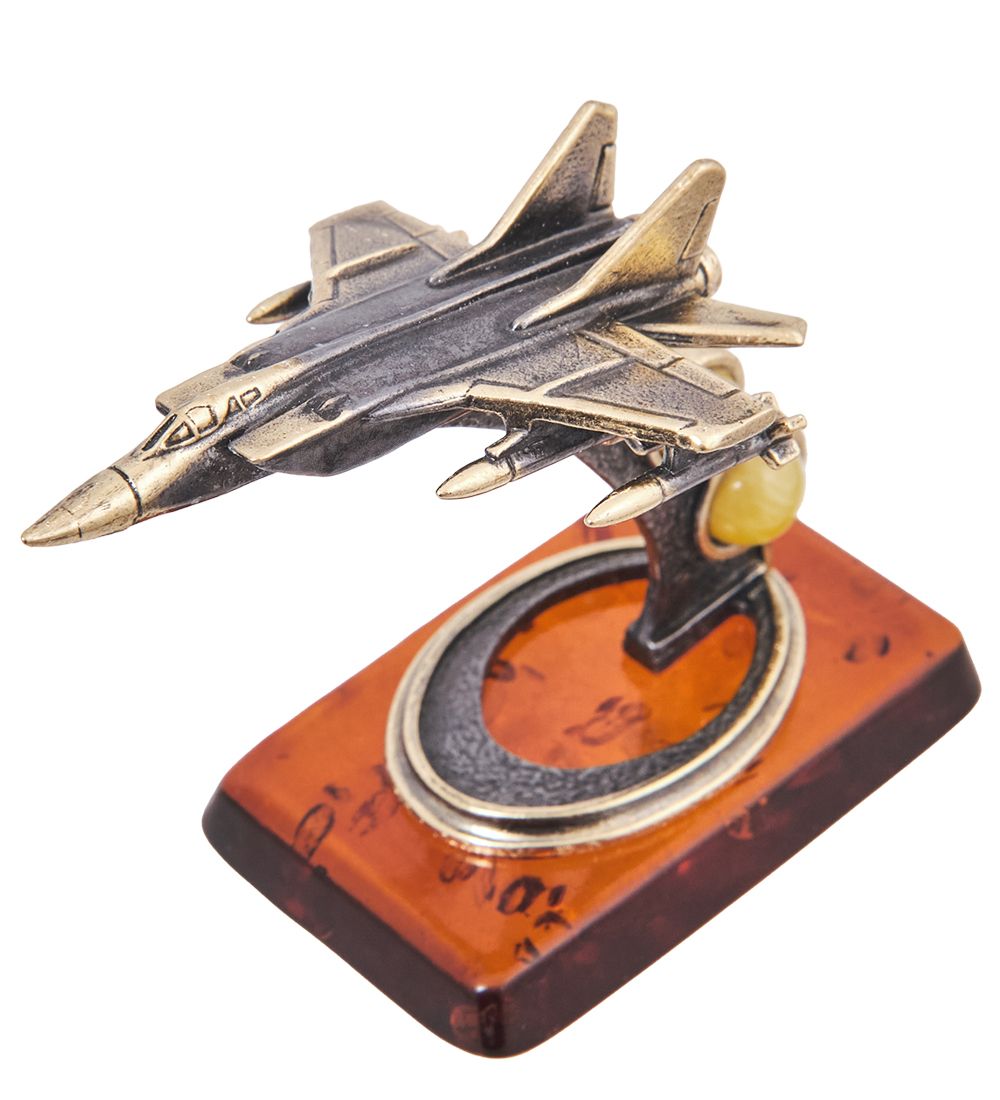 Народные промыслы AM-4097 Фигурка «Самолет Истребитель МиГ-31» (латунь, янтарь)