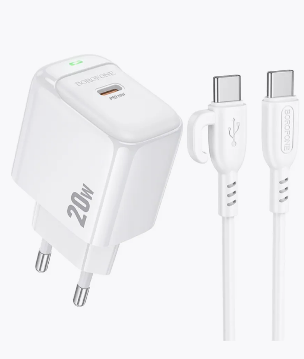 Зарядное устройство Borofone BAS43A PD20W Type-C + кабель Type-C-Type-C White