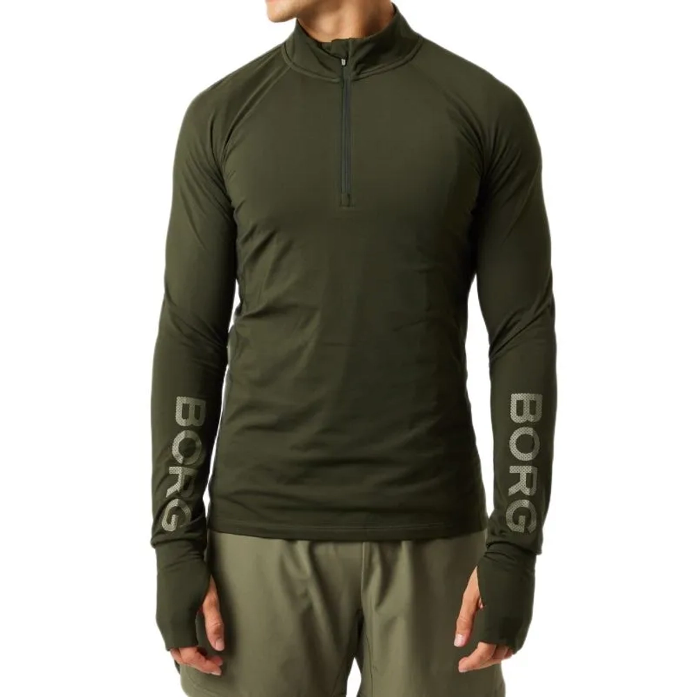 Мужская теннисная футболка с длинным рукавом Björn Borg Midlayer Half Zip - rosin