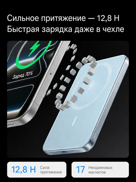 Внешний аккумулятор Anker Nano Power Bank 10000 мАч (A1113), магнитная беспроводная зарядка Qi2 15 Вт, USB-C 30 Вт, MagSafe, белый